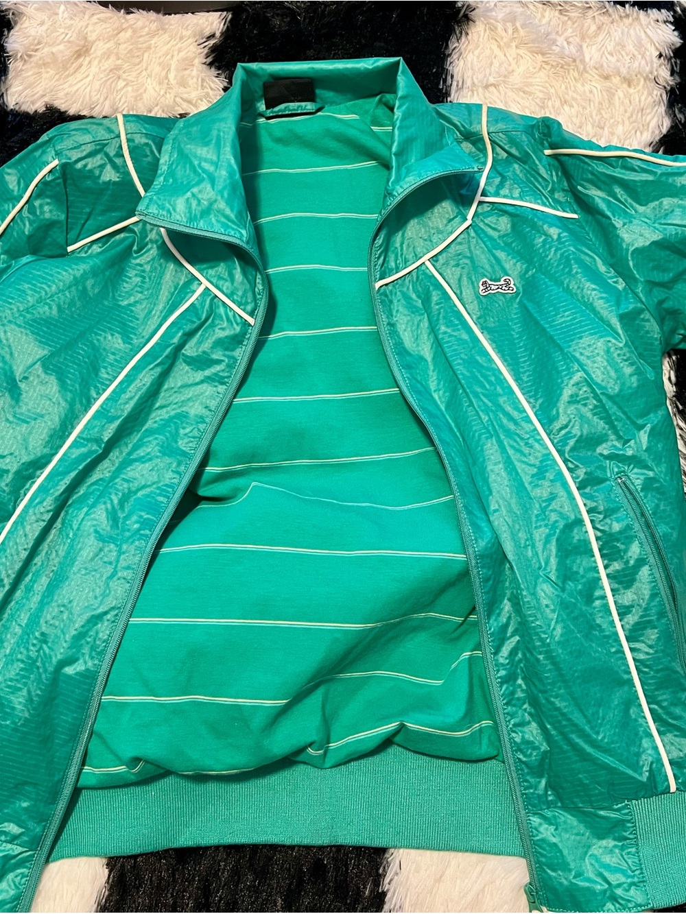 Vintage Teal Le Tigre Track Jacket with White Piping